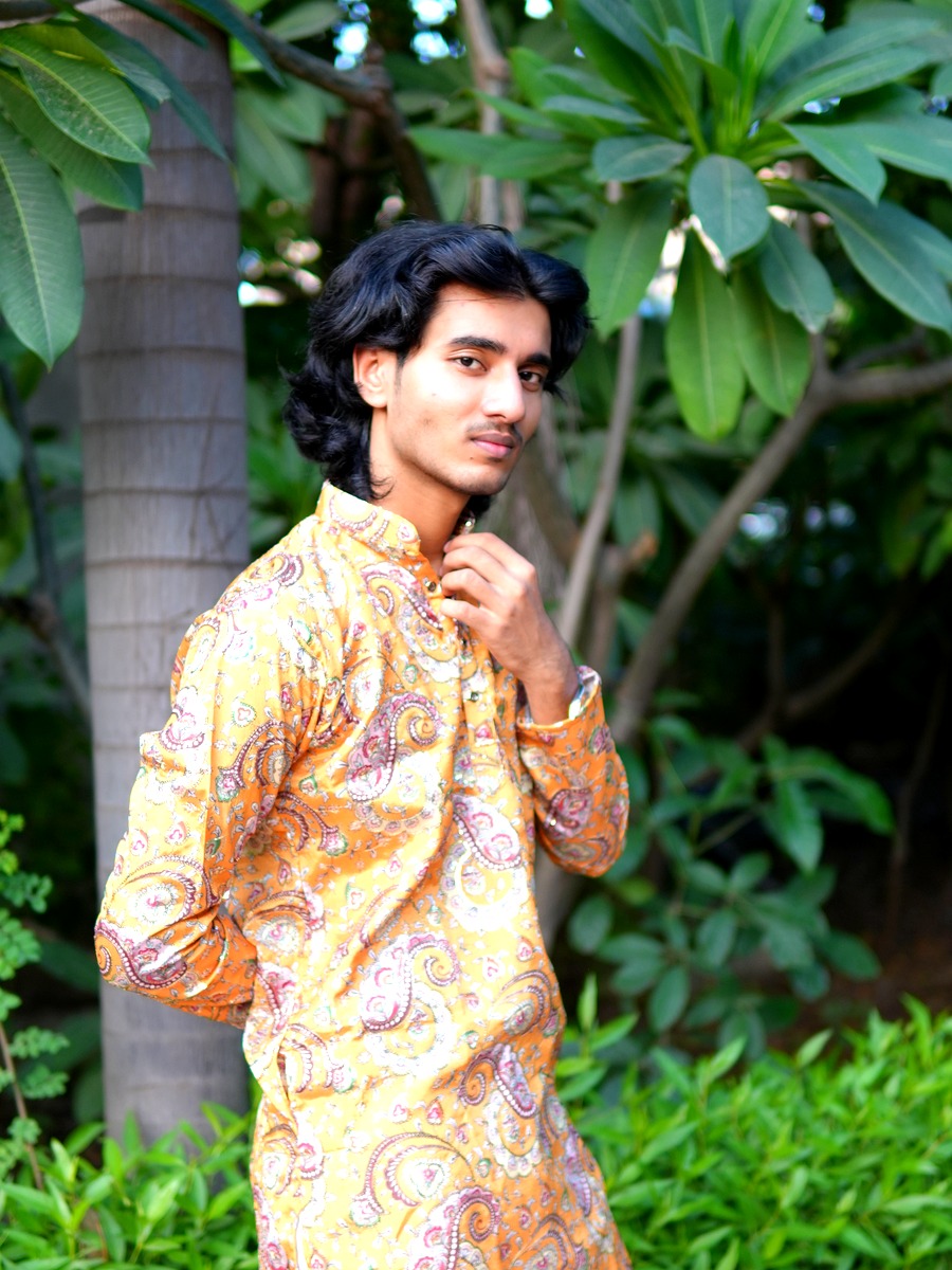 Day 1 - Amber paisley printed cotton silk kurta